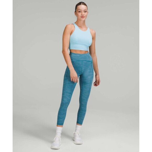 LULULEMON leggings power thru high rise 25" heathered capture blue workout 8 - Picture 3 of 11